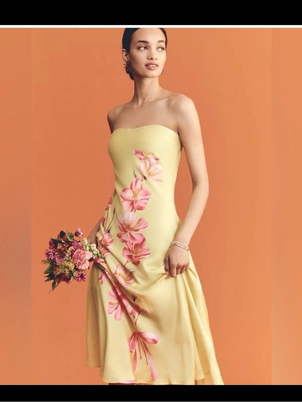 Farm Rio Anthropologie
Strapless Printed Midi Slip
Dress Sz large Cherry Blossom